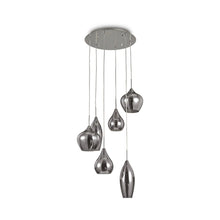 Hanglamp Mainz – 6-lichts – Smoke Glas – In Hoogte Verstelbaar – E14 Fitting – Zilver