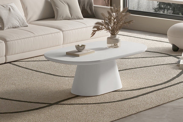 Ovale salontafel Tavira 120x70 cm cementlook microcement ecru mat, hoogte 40 cm, draagkracht 80 kg
