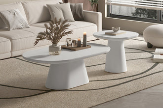 Ovale salontafel Tavira 120x70 cm ecru microcement cementlook met stabiel onderstel, mat design