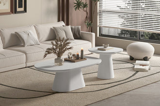 Ovale salontafel Tavira 120x70 cm ecru microcement cementlook met stabiel onderstel, mat design