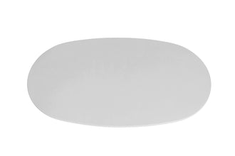 Bovenaanzicht ovale salontafel Tavira 120 cm in ecru cementlook microcement, mat tafelblad
