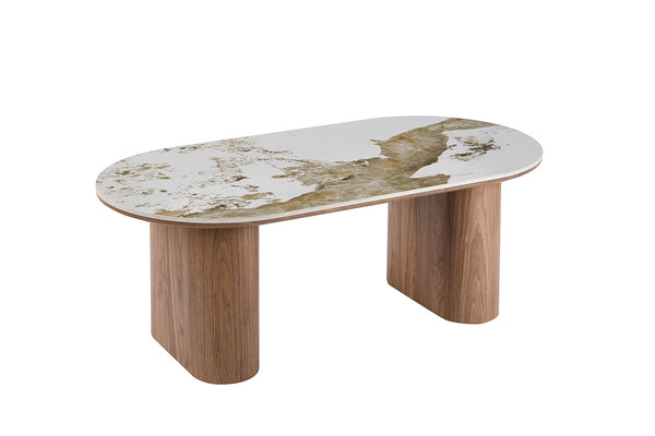 Ovale salontafel Evora 120x60 cm – gesinterde steen (Sintered Stone) blad – Pandora goudbruin glans – detailfoto 2