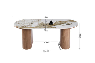 Ovale salontafel Evora 120x60 cm – gesinterde steen (Sintered Stone) blad – Pandora goudbruin glans