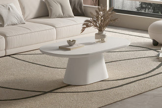 Salontafel TAVIRA Wit – Trendy Betonlook in Ovaal Design