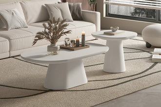Salontafel TAVIRA Wit – Trendy Betonlook in Ovaal Design