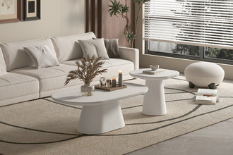 Salontafel TAVIRA Wit – Trendy Betonlook in Ovaal Design