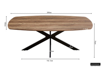 Eettafel Aziz 200x100 cm – Deens Ovaal Mango Decor – Metalen Poten & MDF Blad