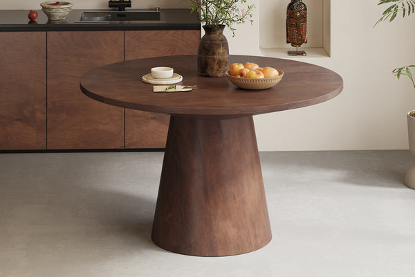 Tafel Tommy 130 cm Rond – Massief Mango Hout Bruin met Stabiel Onderstel