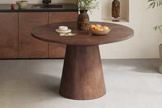 Tafel Tommy 130 cm Rond – Massief Mango Hout Bruin met Stabiel Onderstel