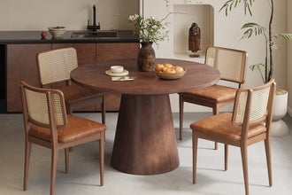 Tafel Tommy 130 cm Rond – Massief Mango Hout Bruin met Stabiel Onderstel