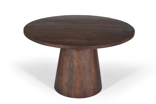 Tafel Tommy 130 cm Rond – Massief Mango Hout Bruin met Stabiel Onderstel