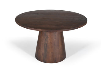 Tafel Tommy 130 cm Rond – Massief Mango Hout Bruin met Stabiel Onderstel