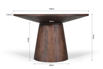 Tafel Tommy 130 cm Rond – Massief Mango Hout Bruin met Stabiel Onderstel