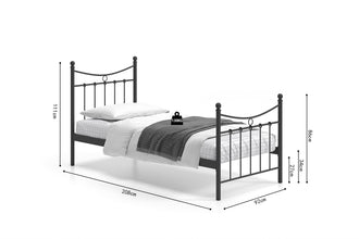 Eenpersoonsbed Sacha 90x200 – Zwart Metalen Bedframe Inclusief Lattenbodem