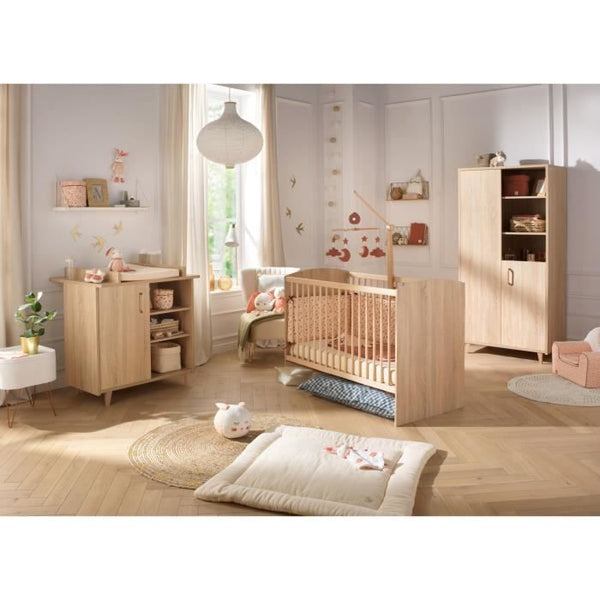 Complete Sam Golden Oak babykamer – 3-delige set met babybed 120x60 cm, commode en kledingkast – Eikenhout look