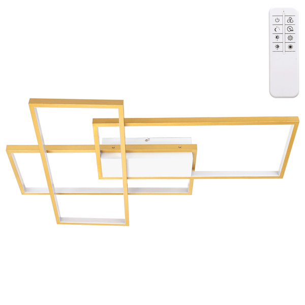 LED Geometrische Plafondlamp 38W Goud – Dimbaar CCT 2700K-6500K met Afstandsbediening – Modern Vierkant Design