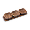 Acaciahouten aperitiefset 4 delig 33x11 cm met drie houten schaaltjes en serveerplank uit de Acora collectie