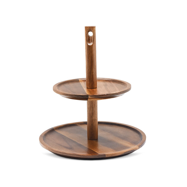 Acaciahouten etagère 2 lagen Ø25x27 cm houten serveer etagère uit de Acora collectie