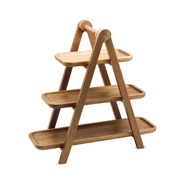 Acaciahouten etagère 3 lagen 39.5x17 cm houten serveer etagere uit de Acora collectie
