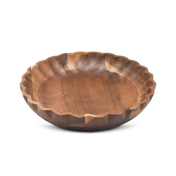 Acaciahouten schaal Ø20x4 cm ronde houten serveerschaal met golfrand uit de Acora collectie