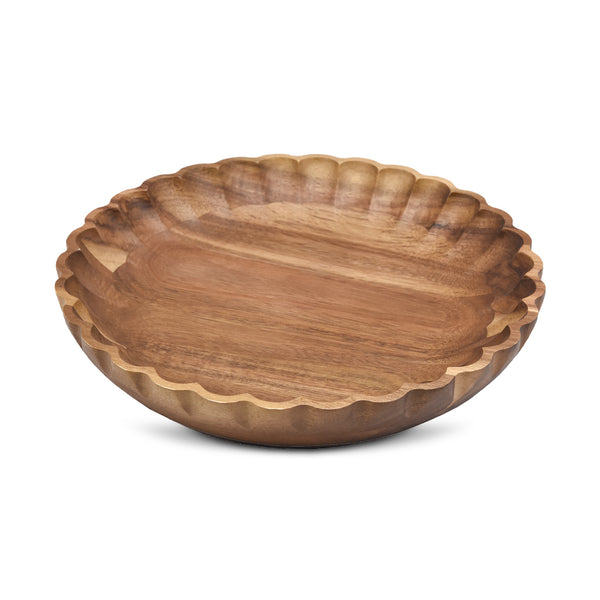 Acaciahouten schaal Ø25x4 cm ronde houten serveerschaal met golfrand uit de Acora collectie