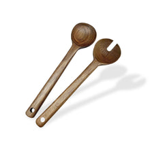 Acaciahouten serveerbestek 2 delig 28x7 cm houten saladebestek uit de Acora collectie