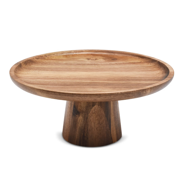 Acaciahouten serveerschaal op voet Ø25x11 cm ronde houten etagere schaal uit de Acora collectie