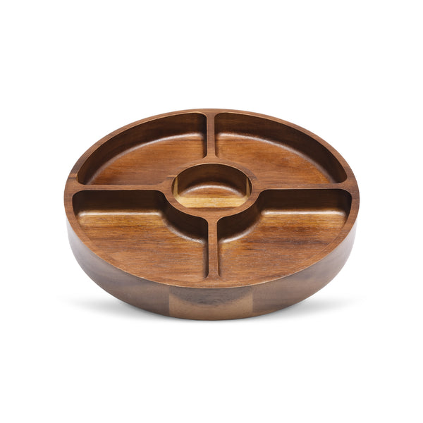 Acaciahouten snackschaal Ø29x4 cm ronde houten vakken schaal uit de Acora collectie