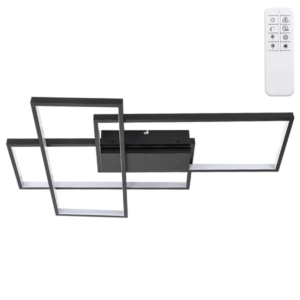 LED Geometrische Plafondlamp 38W Zwart – Dimbaar CCT 2700K-6500K met Afstandsbediening – Vierkant Design, 4400lm
