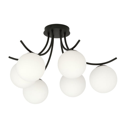 Plafondlamp BOSTON – 6 Bollen Zwart/Opaal