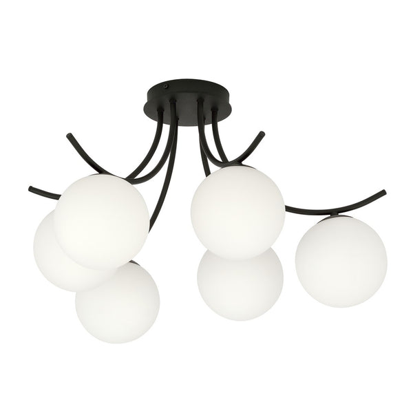Plafondlamp BOSTON – 6 Bollen Zwart/Opaal