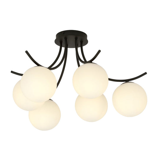 Plafondlamp BOSTON – 6 Bollen Zwart/Opaal