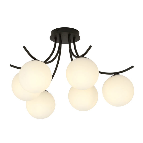 Plafondlamp BOSTON – 6 Bollen Zwart/Opaal