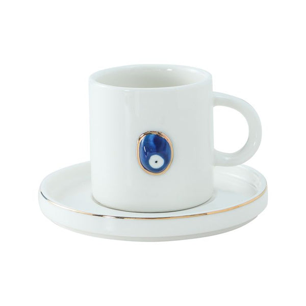 Bricard Hatira Espressoset Wit-Goud 12-Delig – 6 Kopjes 60 ml met Schotel