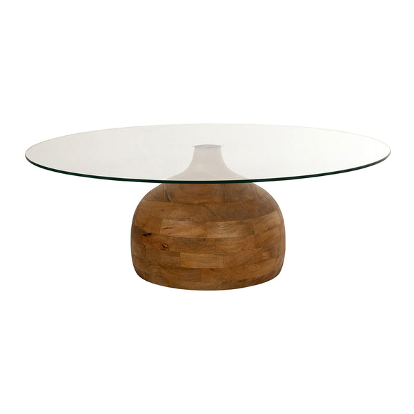 Stella Ronde Salontafel Ø100 cm – Massief Mangohout met Helder Glazen Blad