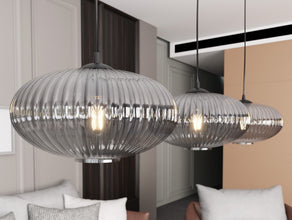 COCO 1 ZWART GRAFIET – Hanglamp met geribbeld glas