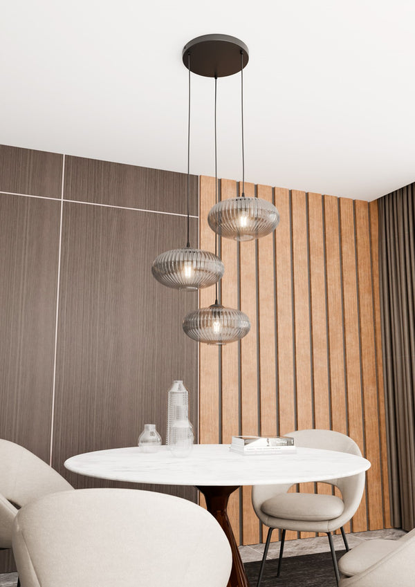 Coco 3-lichts Premium Hanglamp – Grafiet Glas