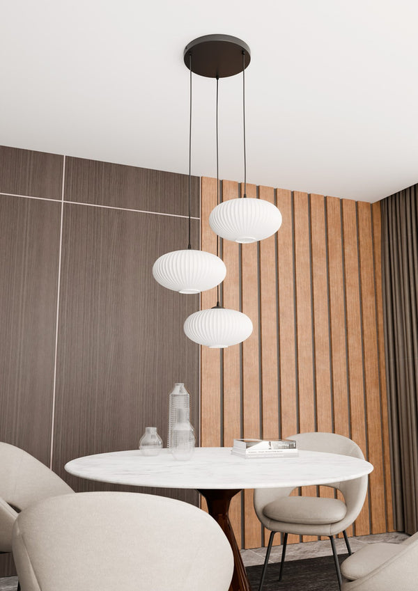 Coco 3-Lichts Premium Hanglamp Opal Glas (Zwart)