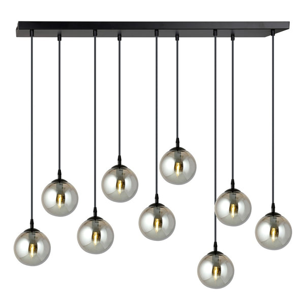 COSMO 9-Lichts Hanglamp – Zwart Staal met Smoke Glazen Kappen
