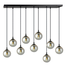 COSMO 9-Lichts Hanglamp – Zwart Staal met Smoke Glazen Kappen