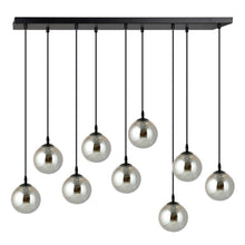 COSMO 9-Lichts Hanglamp – Zwart Staal met Smoke Glazen Kappen