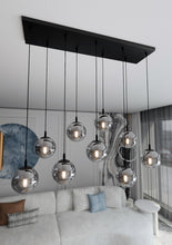 COSMO 9-Lichts Hanglamp – Zwart Staal met Smoke Glazen Kappen