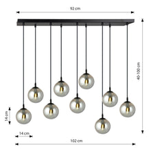 COSMO 9-Lichts Hanglamp – Zwart Staal met Smoke Glazen Kappen