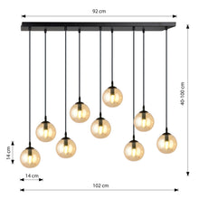COSMO 9-Lichts Hanglamp – Zwart Staal met Honingkleurige Glazen Kappen