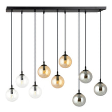 COSMO 9-Lichts Hanglamp – Zwart Staal met Mixkleurige Glazen Kappen