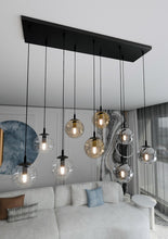 COSMO 9-Lichts Hanglamp – Zwart Staal met Mixkleurige Glazen Kappen