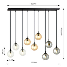 COSMO 9-Lichts Hanglamp – Zwart Staal met Mixkleurige Glazen Kappen