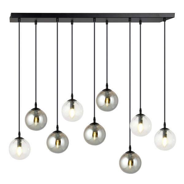 COSMO 9-Lichts Hanglamp – Zwart Staal met Mix van Transparant en Smoke Glazen Kappen