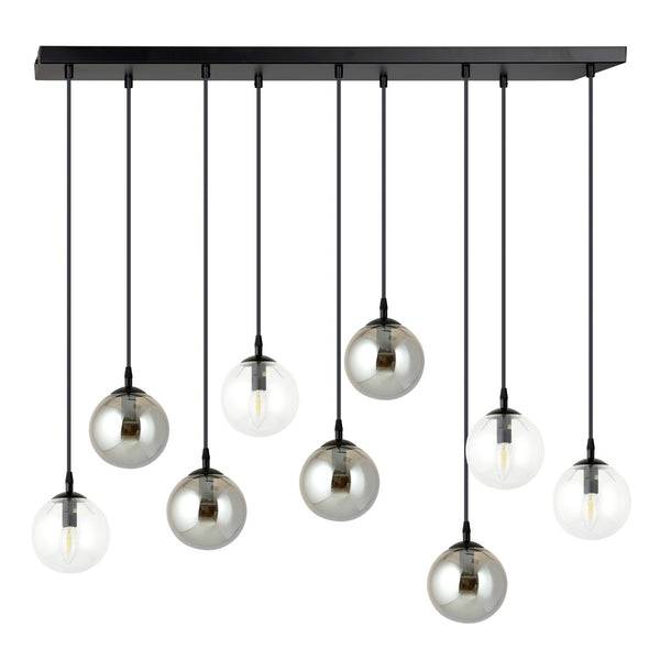COSMO 9-Lichts Hanglamp – Zwart Staal met Mix van Transparant en Smoke Glazen Kappen