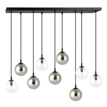 COSMO 9-Lichts Hanglamp – Zwart Staal met Mix van Transparant en Smoke Glazen Kappen
